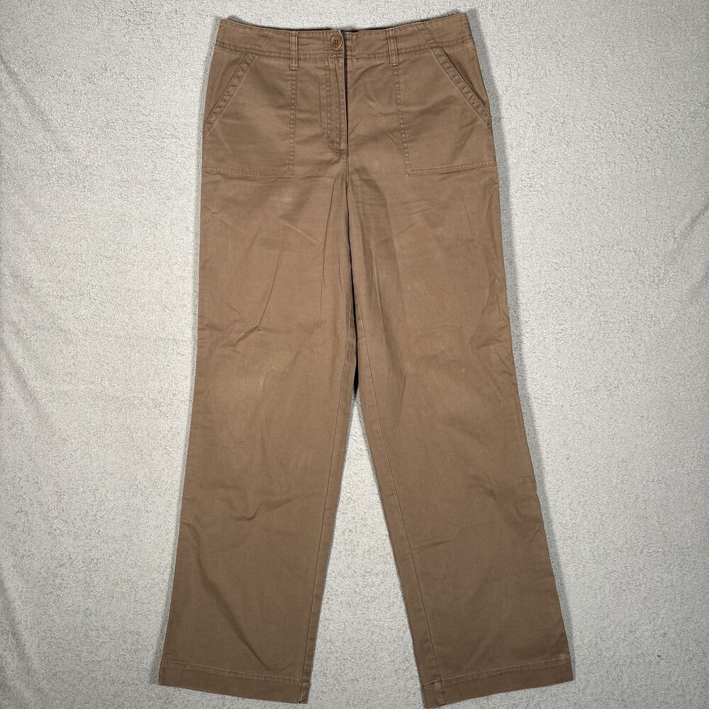 Vintage Talbots Womens Size 12 Brown Pants Square Button Pocket Wide Leg Stretch